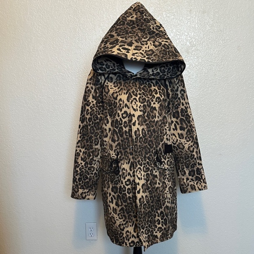 AVEC LES FILLES Leopard Animal Print Canvas Coat Shell M
